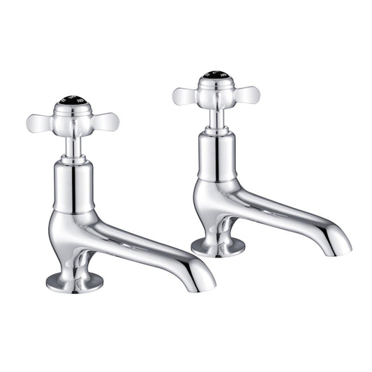 Pinch Long Nose Basin Pillar Taps - Chrome with Black Indices 1200
