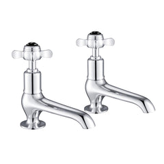 Pinch Long Nose Basin Pillar Taps - Chrome with Black Indices