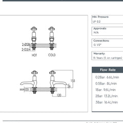 Pinch Long Nose Basin Pillar Taps - Chrome with Black Indices technical details 