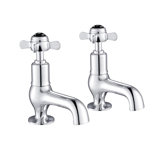 Pinch Traditional Basin Pillar Taps - Chrome with Black Indices 1200