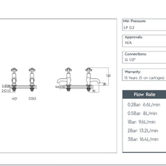 Pinch Traditional Basin Pillar Taps - Chrome with Black Indices technical details 