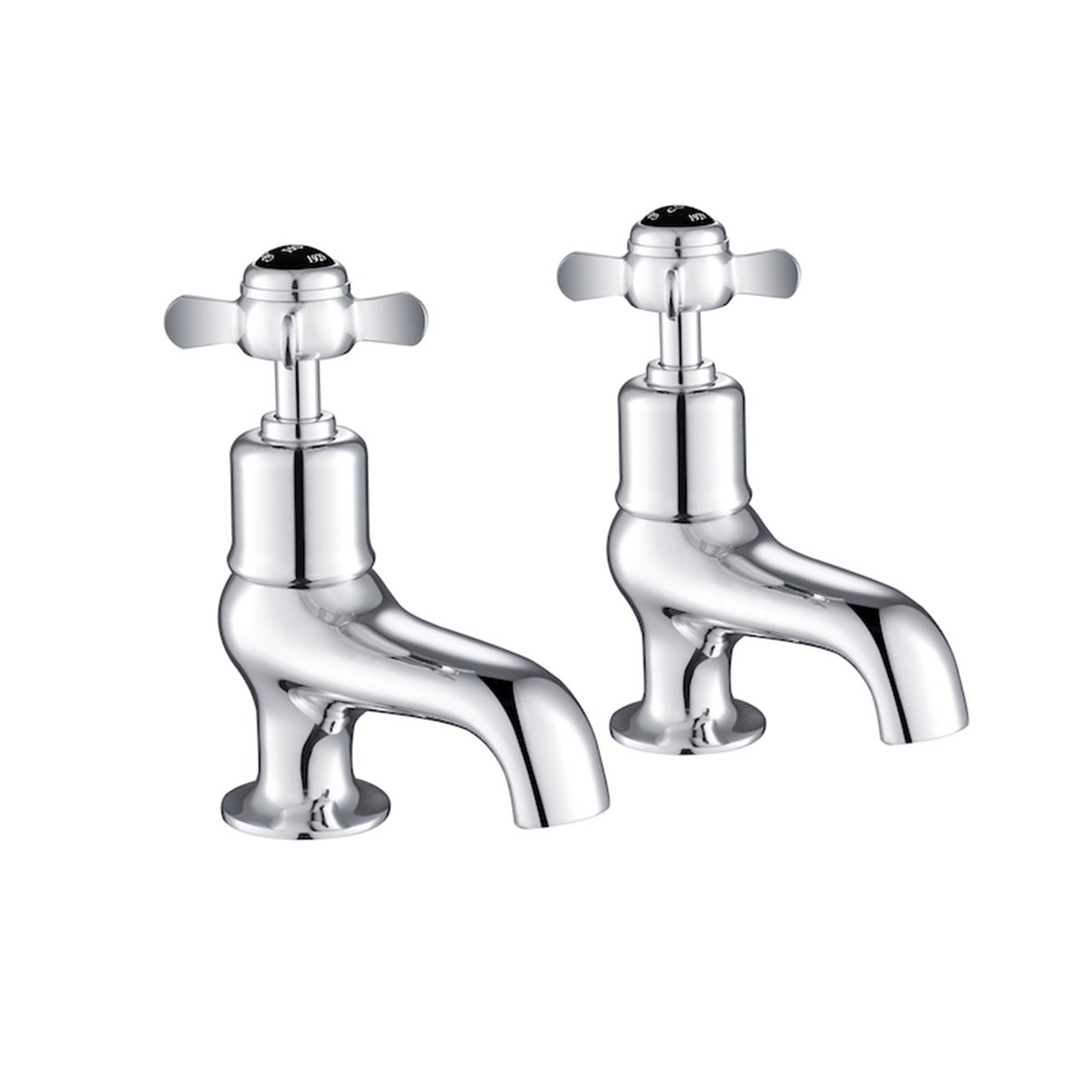 Pinch Traditional Deck Mounted Bath Pillar Taps - Chrome with Black Indices