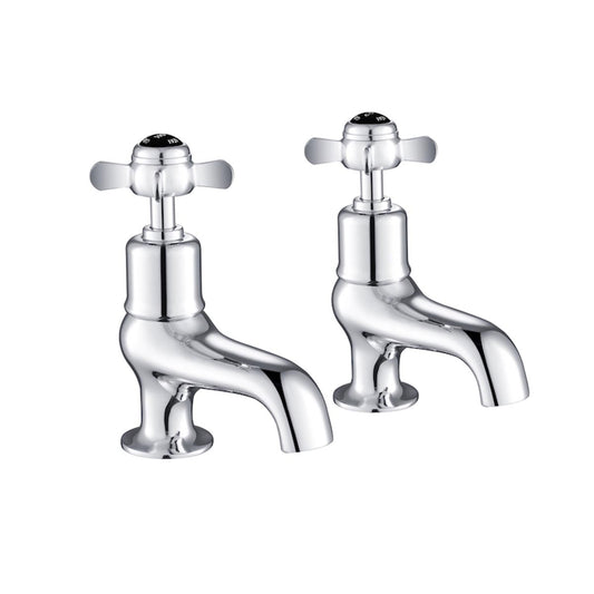 Pinch Traditional Deck Mounted Bath Pillar Taps - Chrome with Black Indices 1200