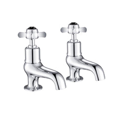 Pinch Traditional Deck Mounted Bath Pillar Taps - Chrome with Black Indices