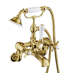 Pinch Traditional Wall Mounted Bath Shower Mixer - Polished Gold