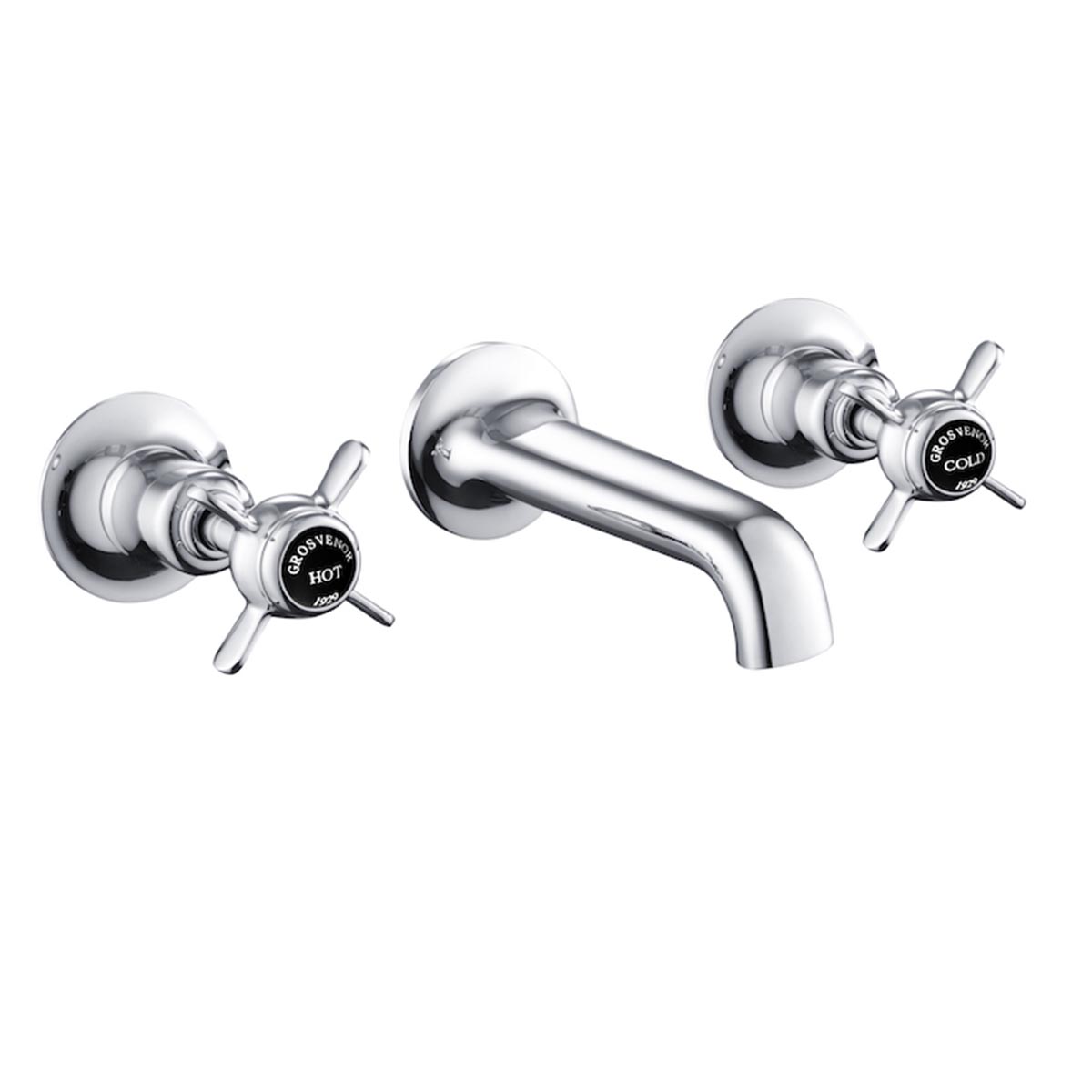 Pinch Wall Mounted 3-Hole Basin Mixer - Chrome with Black Indices