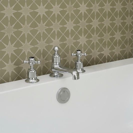 Polished chrome 3-hole bath mixer tap 1200