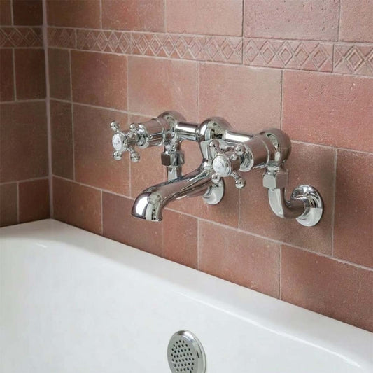 Polished chrome wall mounted bath fille tap vintage style  1200