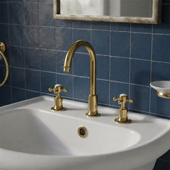 Polished gold tradiational basin tap 3 hole deck mounted - Ireland