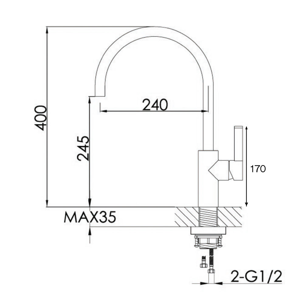 Technical Drawing Rose gold kitchen mixer tap