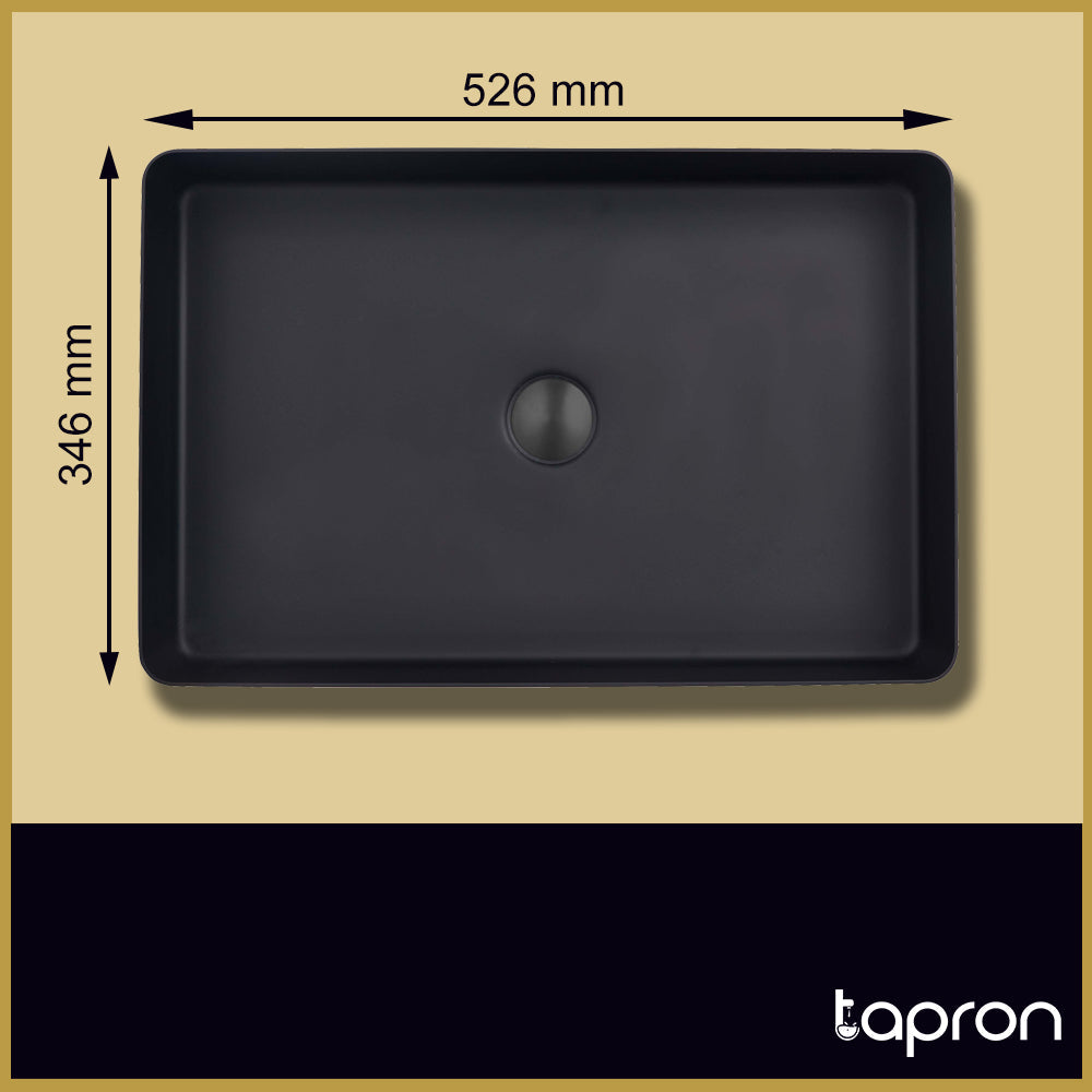 Matt Black Finish Rectangular Countertop Sink-Tapron 