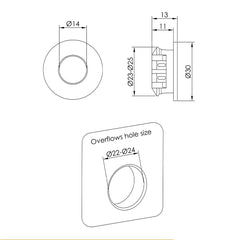 Basin overflow cap - Technical drawing