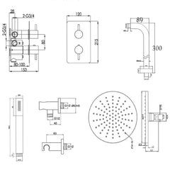 Concealed Thermostatic Shower Valve - Technical Drawing