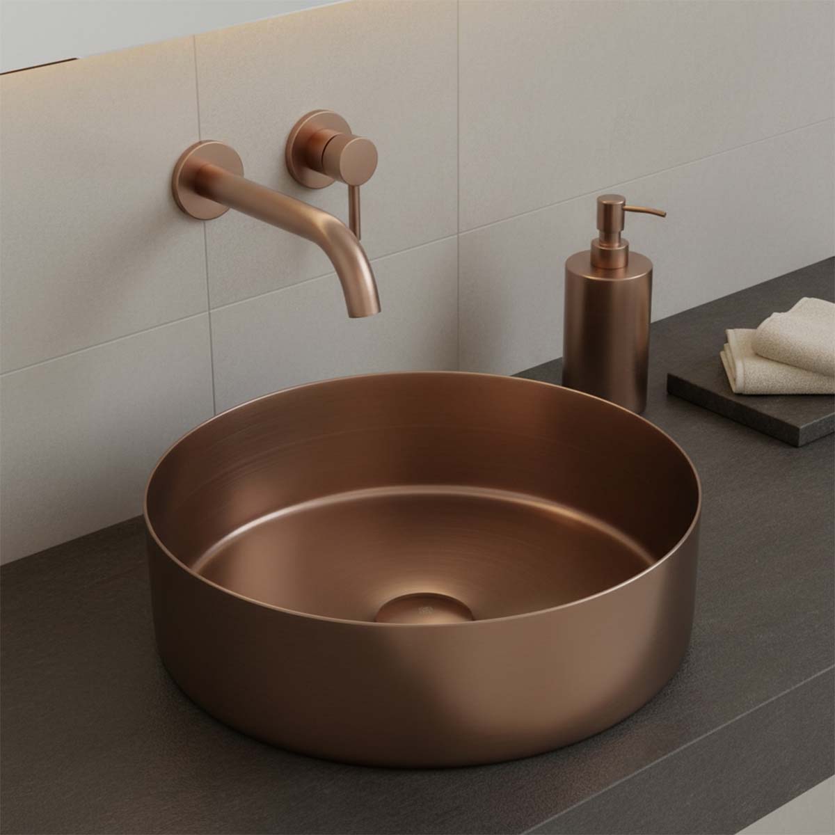 Round Bathroom Countertop Basin - Brushed Bronze