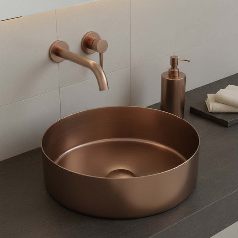 Round Bathroom Countertop Basin - Brushed Bronze