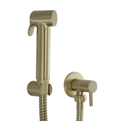 Round Douche Shower Spray Kit with Shut Off Valve Brushed Brass