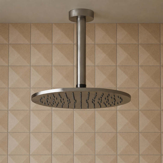 Round Shower Head 250mm With Ceiling Mounted Shower Arm 150mm - Brushed Black 1200