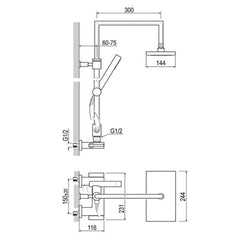 shower riser bar - Technical drawing