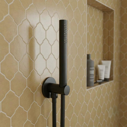 Shower Kit with Slim Handset, water outlet with holder and Hose - Matt Black 1200