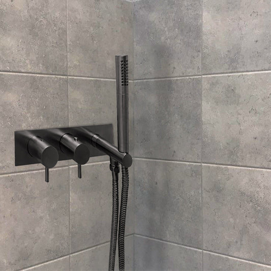 VOS Thermostatic 2 Outlet Shower Valve & Handset Brushed Black