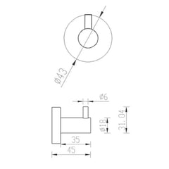 Stainless steel single robe hook -Technical drawing