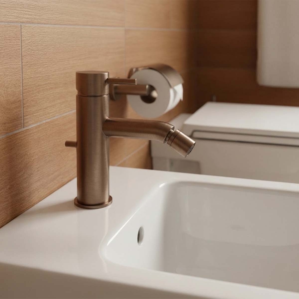 Single Lever Bidet Mixer Tap with Pop up Waste - Brushed Bronze