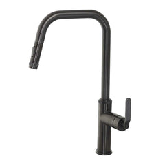 Brushed black single lever pull out kitchen tap 