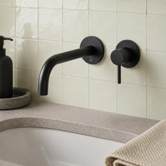 Single Lever Wall Mounted Basin Mixer Tap - Matt Black