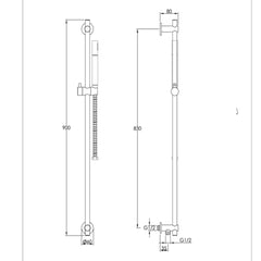 Slider Rail Kit with Single Function Shower Head and Bottom Outlet
