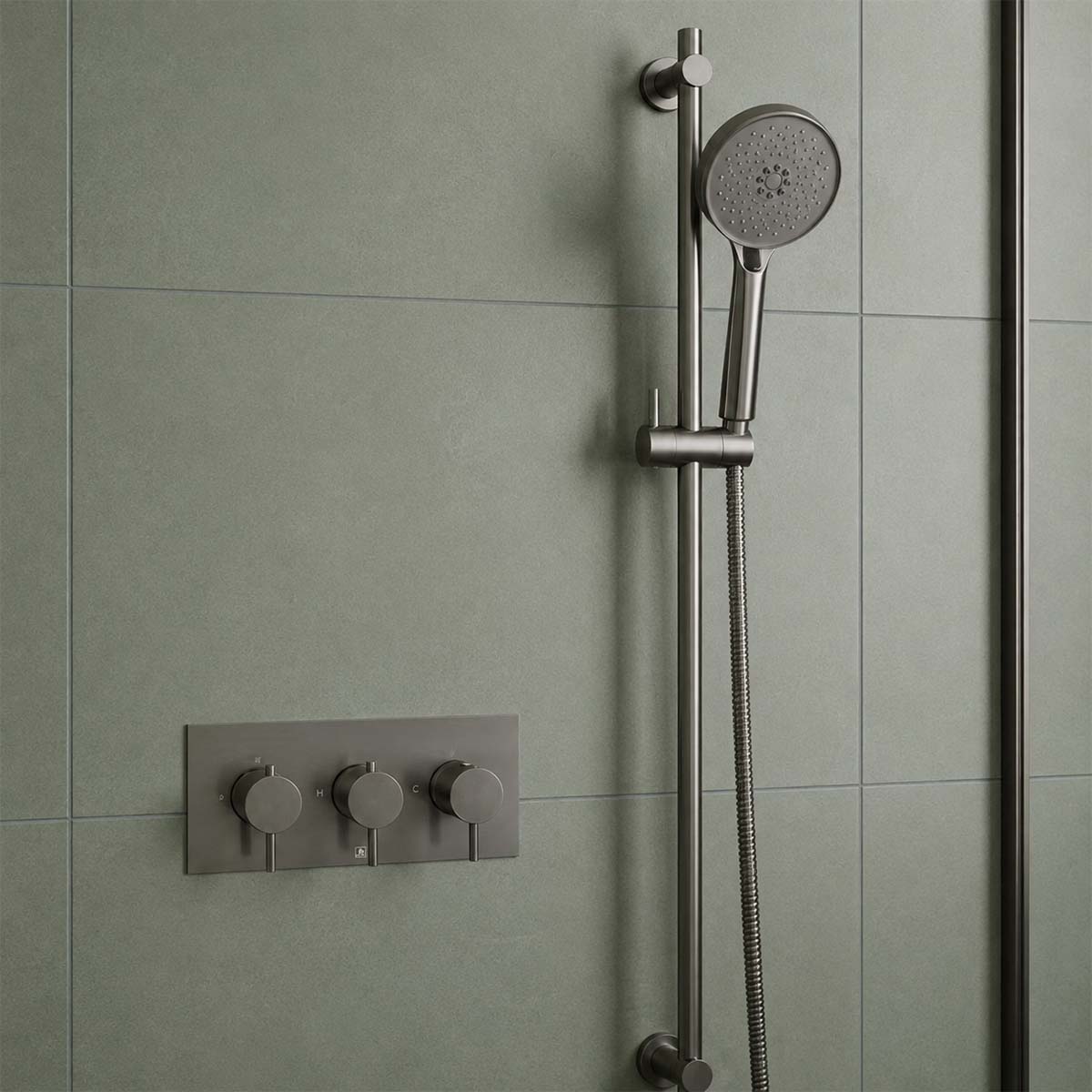 Slider Rail Shower Kit with Multi function Round Handset - Brushed Black