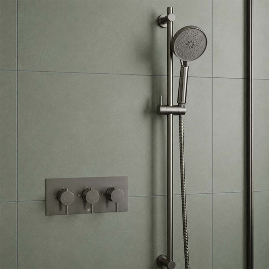 Slider Rail Shower Kit with Multi function Round Handset - Brushed Black 1200