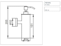 wall mounted matt black soap dispenser technical drawing