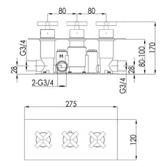 Thermostatic shower valve  - Technical Drawing