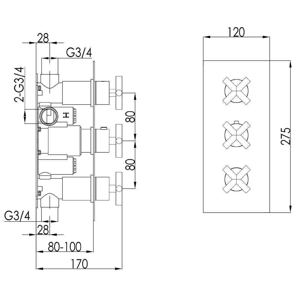 shower valve Technical Drawing