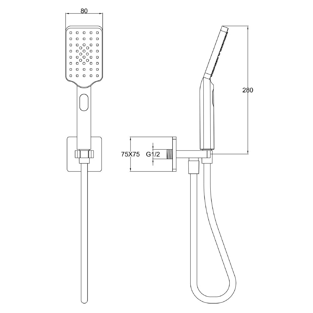 Square Water Outlet with Holder, Hose and Hand shower - Tapron