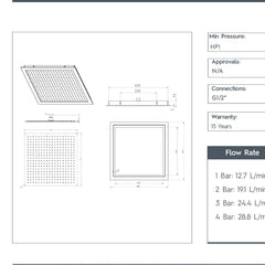 Square 400mm Ceiling Mounted Overhead Shower Head 