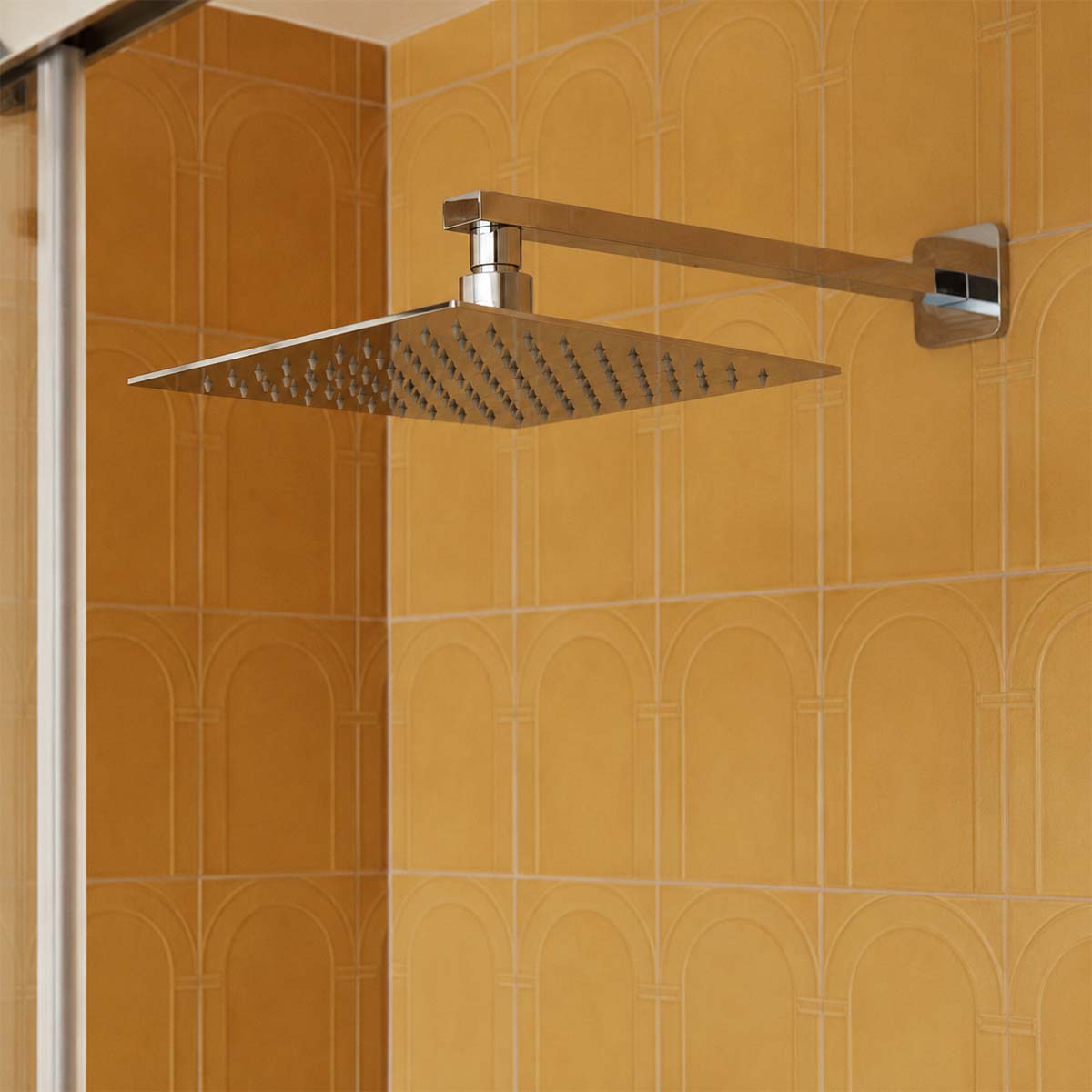 Square Chrome Shower Head 250mm and Shower Arm 400 mm