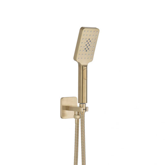 Square Multi Function Shower Handset with Hose and Water Outlet - Brushed Brass 1200