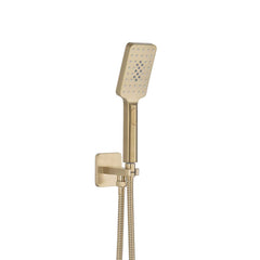 Square Multi Function Shower Handset with Hose and Water Outlet - Brushed Brass