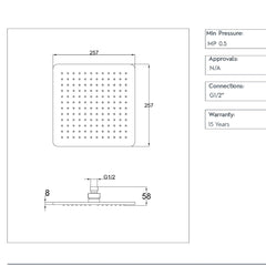Square Overhead Shower Head 250mm 