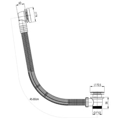 Overflow bath filler waste - Technical drawing