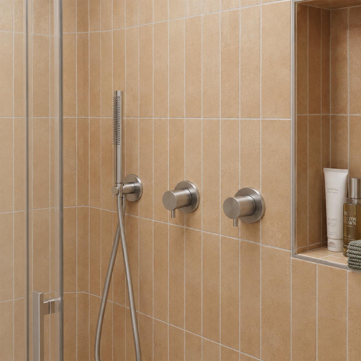 Stainless Steel Thermostatic Concealed 2 Outlet Shower Valve with Handset
