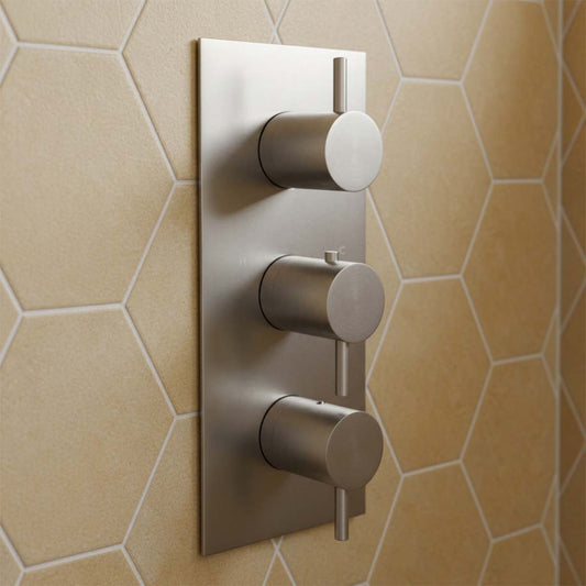 Stainless Steel Thermostatic Shower 3 Outlet Valve with 3 Handles - Ireland 1200