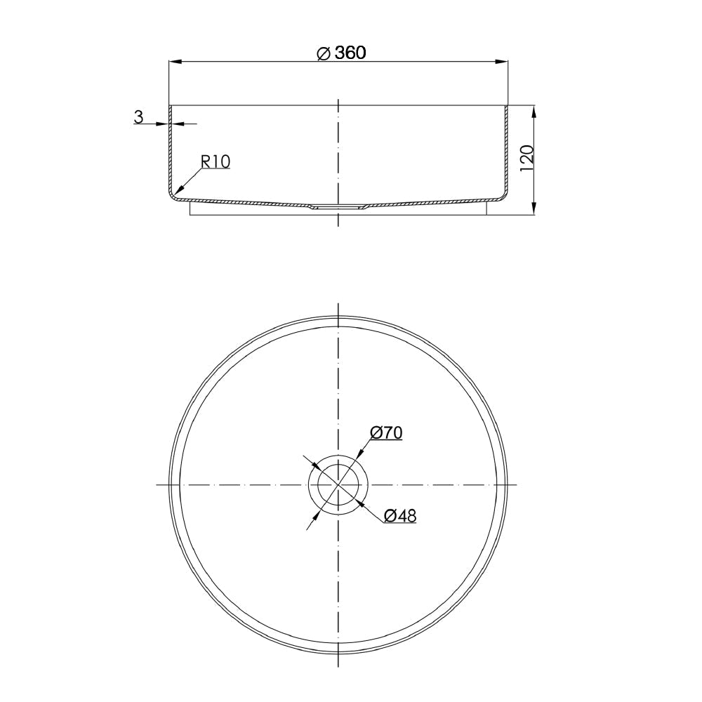 Bathroom Countertop Basin Technical Drawing-Tapron