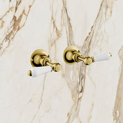 Brushed brass wall-mounted stop valve
