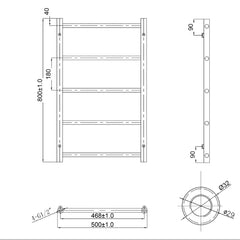 Black heated towel rail 800 x 500 mm