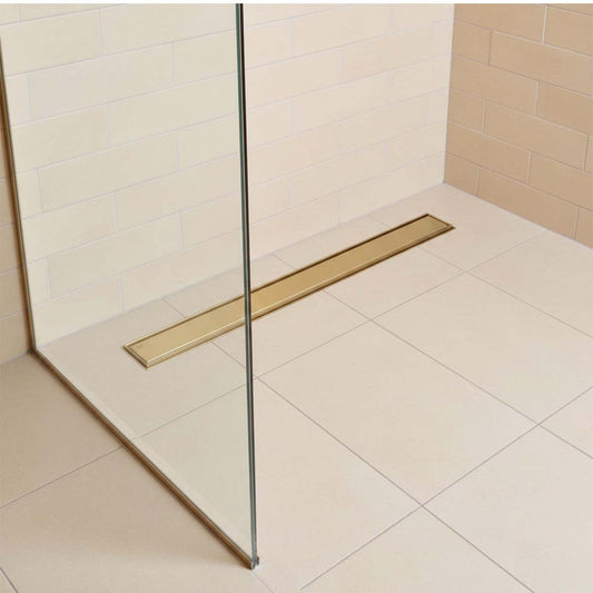 Brushed Brass 800 Linear Tileable Cover Drain Kit 1200