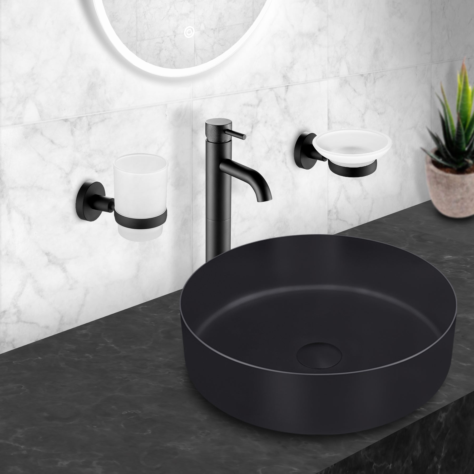 Tall Mono Black Basin Mixer Tap with Designer Handle