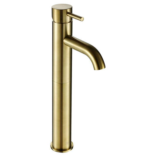 Tall Mono Basin Mixer Tap with Single Lever Handle - Brushed Brass 1800