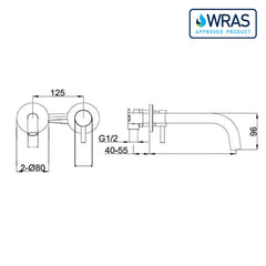 Gold Single Lever Wall Mounted Basin Mixer Tap Technical Drawing